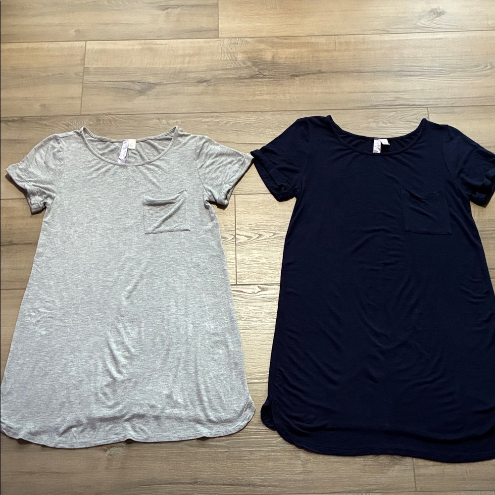 2 Alya Heather Gray and Navy Blue T-Shirt Dresses Very Soft Size XS